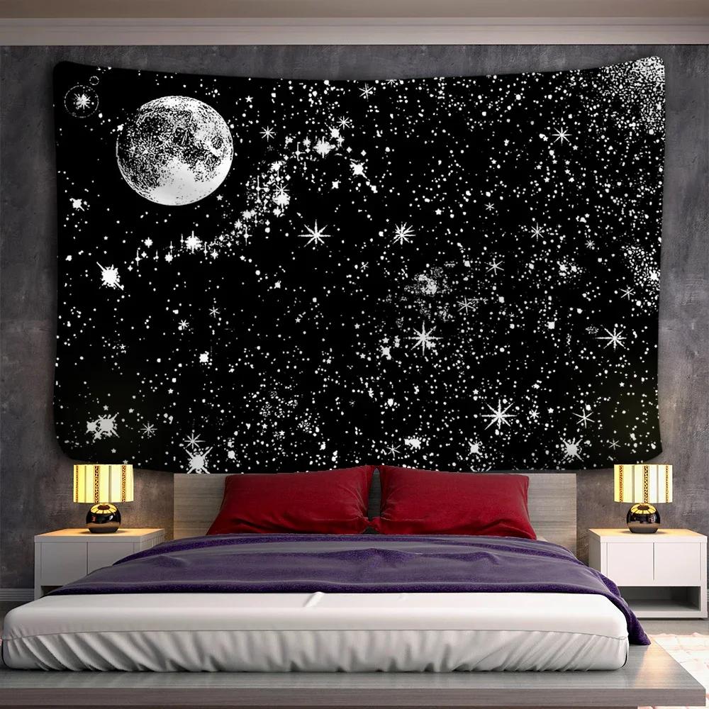 VIKAMA Dark Starry Sky Moon Tapestry Dreamlike Star And Moon Element Tapestry Bedroom Headboard InstagramStyle Decor Tapestry