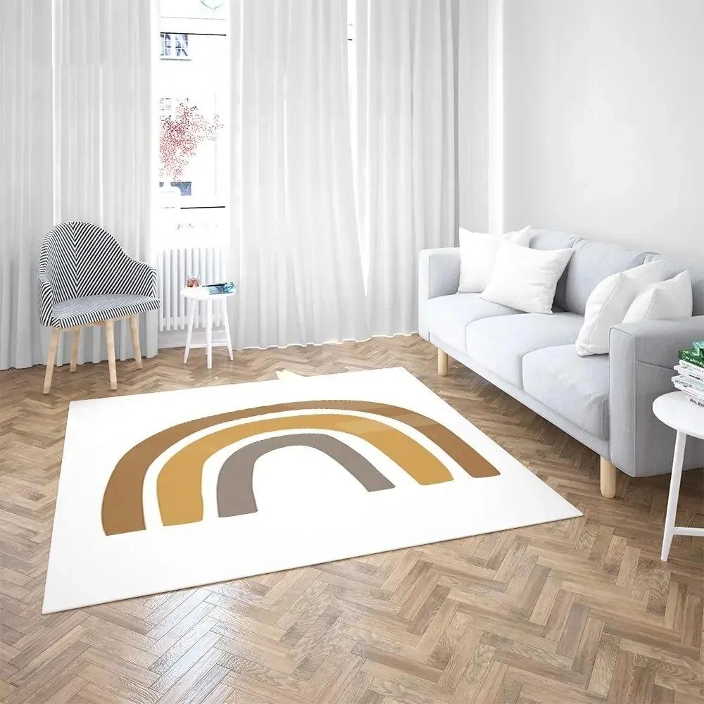 Rainbow  Carpet Mat Rug with Modern  Abstract Minimalist Pattern Home Decoration for Living Room Bedroom Non-slip Indoor Rug