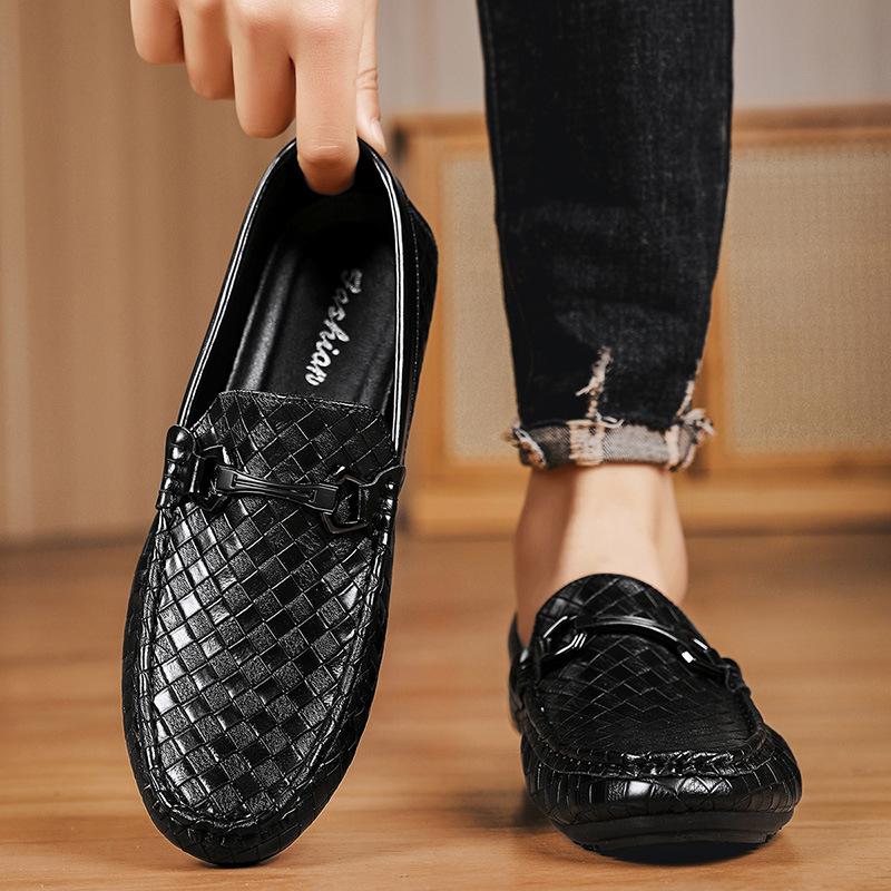 High-quality Plaid Doudou Shoes Korean Version Trendy Versatile Lazy One-pedal British Small Leather Shoes Breathable Business Men's Shoes