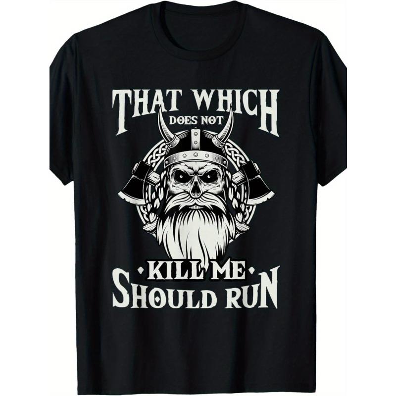 European Sizes Men' Viking Norse Warrior T-Shirt with Viking Skull & Battle Print