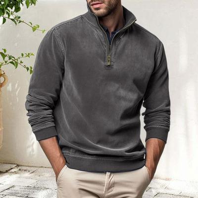 Herren Frühling Herbst Hemd mit Reißverschluss Stehkragen Unifarben Pullover Lange Ärmel