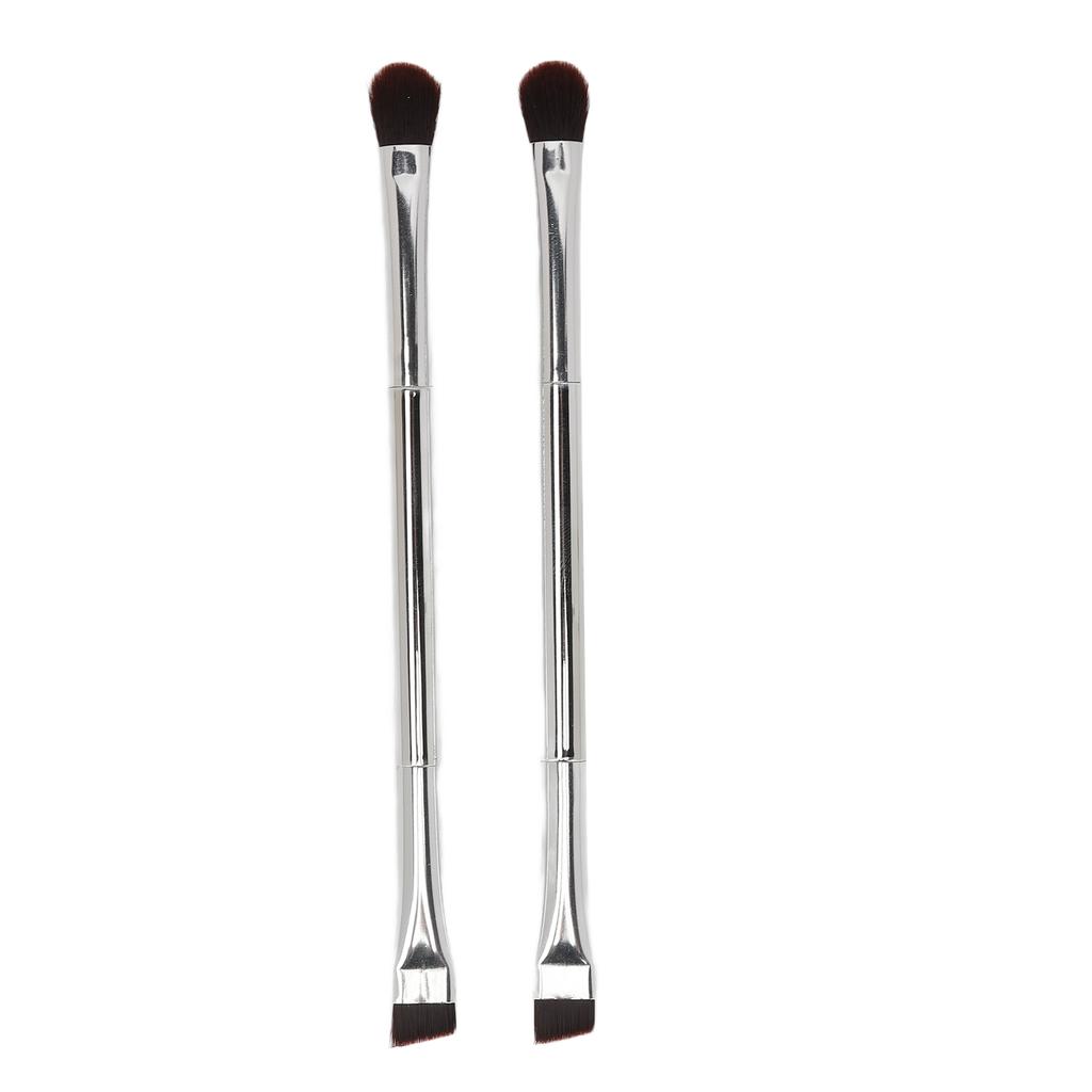 2pcs Double Ended Eyeshadow Brush Set Women Silver Soft Hair Makeup Slanted Eyebrow Brush Cosmetic