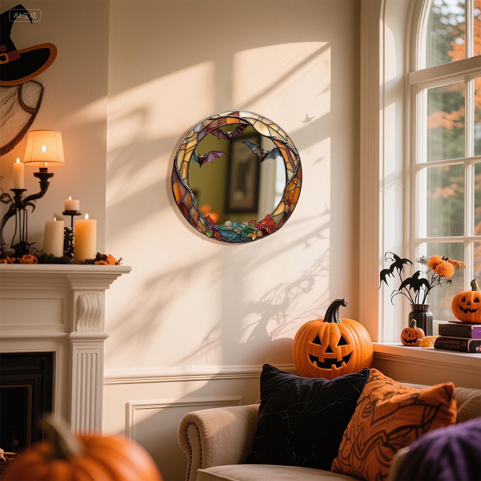 

Хэллоуинские декоративные зеркальные наклейки для стен спальни и ванной комнаты, не требующие сверления, настенные праздничные украшения. One Size