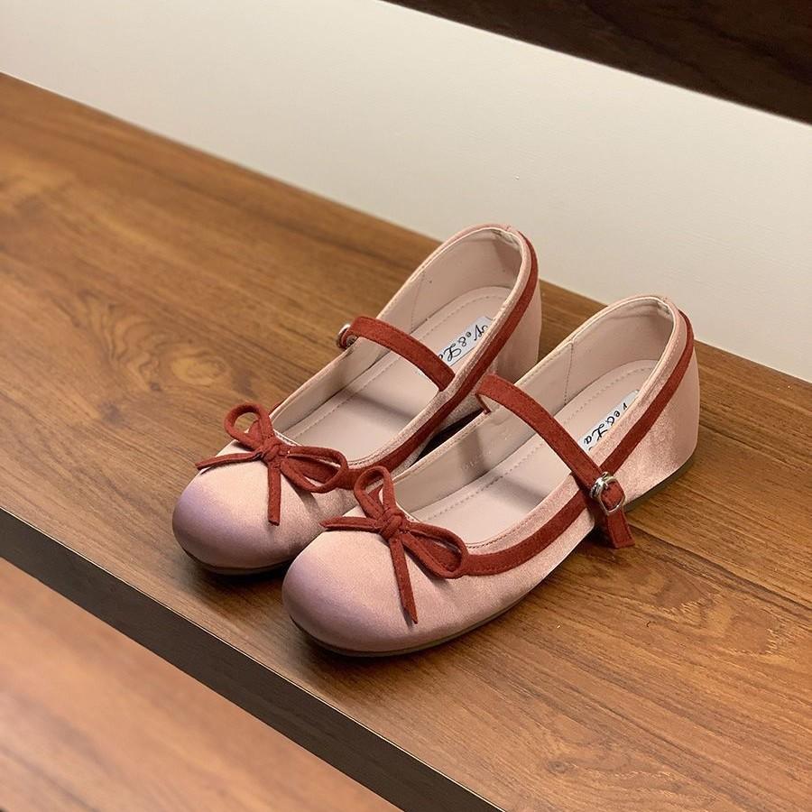Gentle fairy evening wind single shoes spring French sweet elegant satin bow heightening Mary Jane shoes