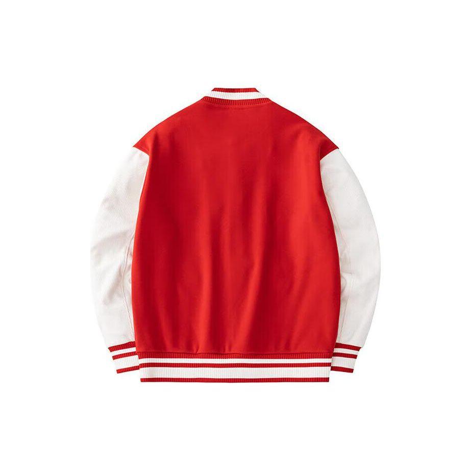 Anta Lifestyle Series Good Things Happen Dragon Year Color Block Thickened Baseball Jacket Men Jacket Deep-Red 152418745N-1