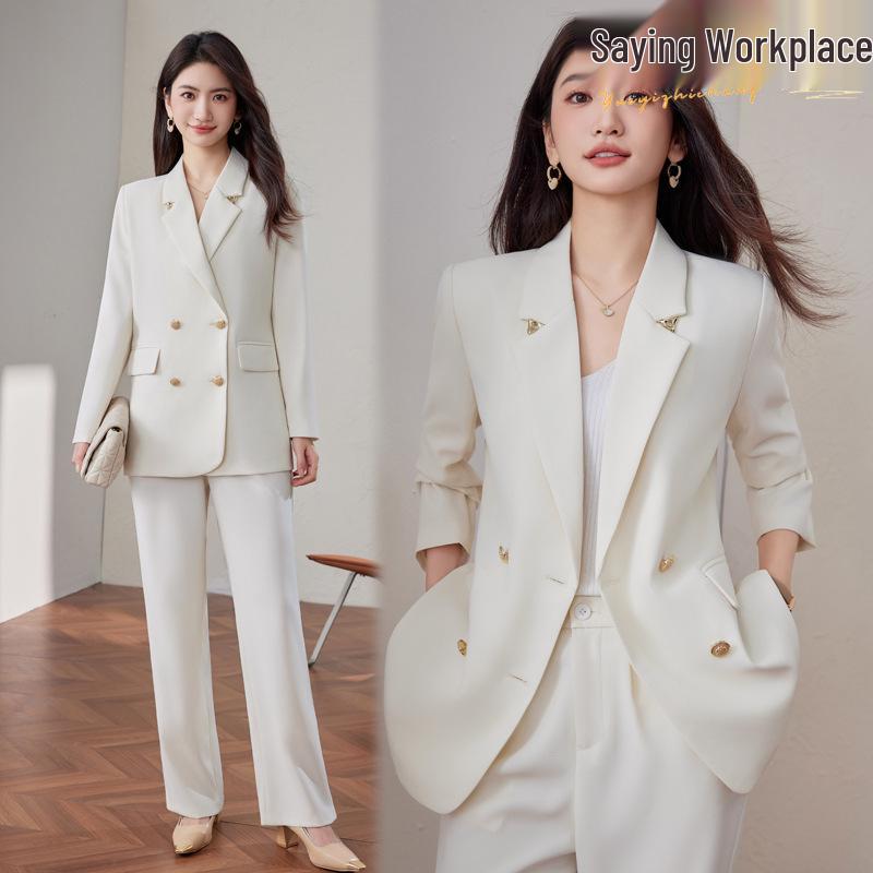 Women's High-End White Loose Silhouette Suit Set, 2025 Spring/Autumn Collection