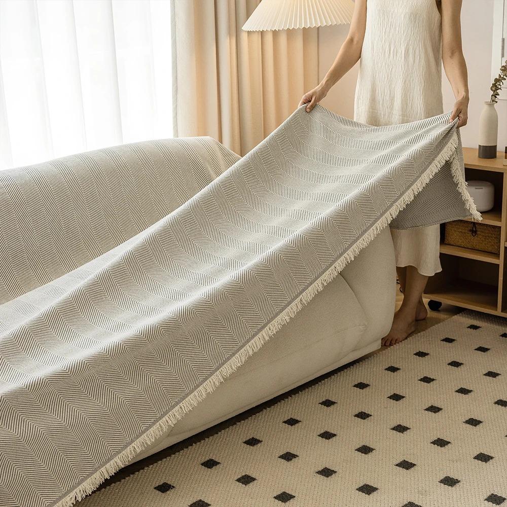 1PC Chenille Sofa Towel for Living Room Nordic Solid Color Four Seasons Cotton Thread Blanket Simple Cushion Ins Sand Hair Towel