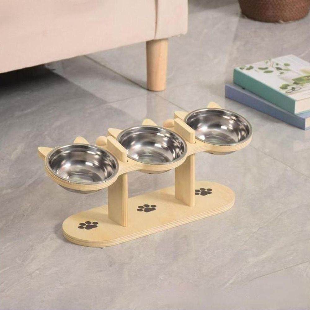 Three Bowl Design High Cat Bowl Stainless Steel Protects Neck Spine Pet Feeding Bowl Lifting Height Pet Feeding Machine