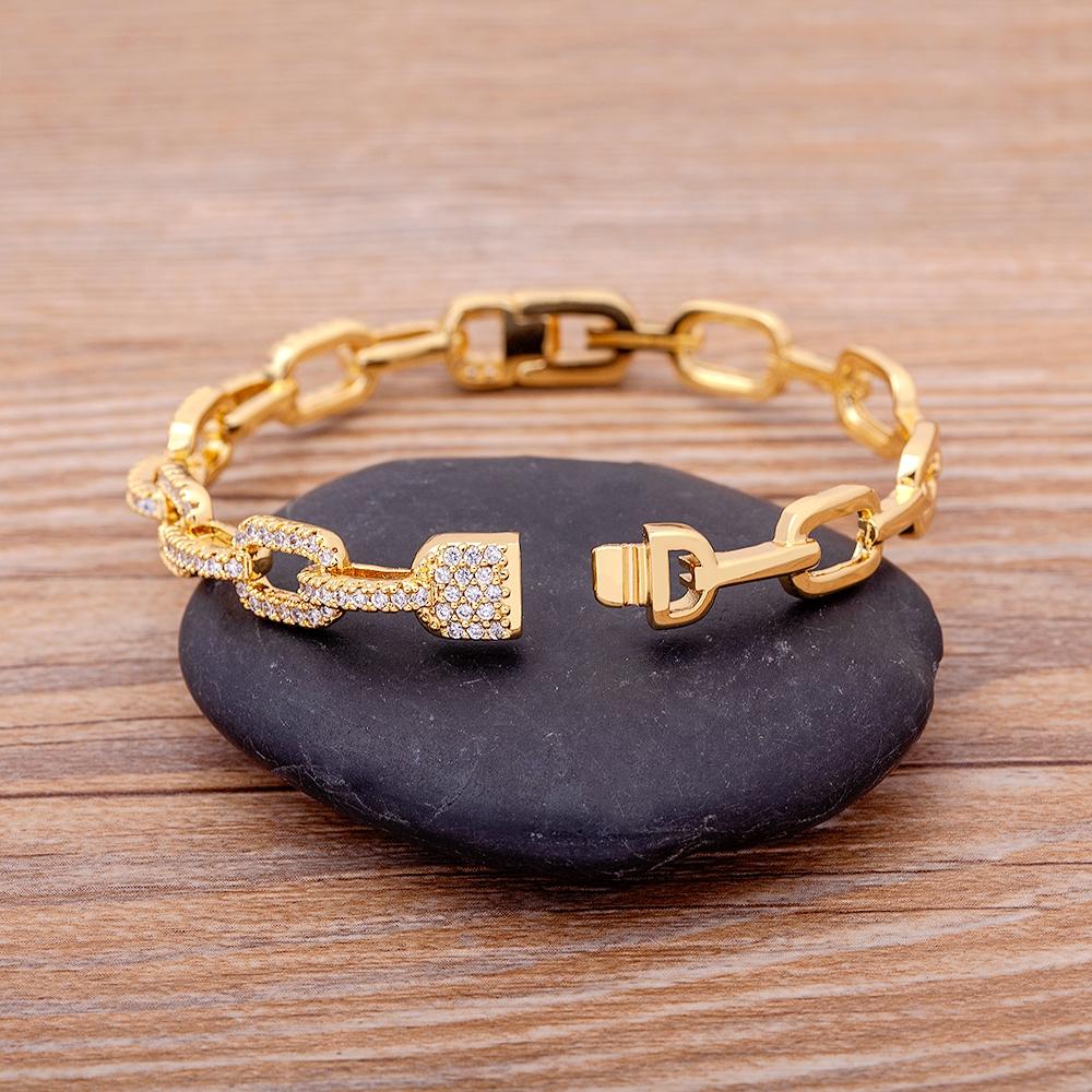 Nidin New Arrival Luxury Stackable Statement Bangle for Women Wedding Cubic Zircon Crystal CZ Dubai Gold Plated Bracelets Gifts