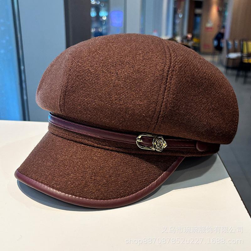 New British style duck tongue octagonal hat autumn and winter wide brim versatile face small beret fashion temperament painter hat