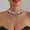Stylish Clavicle Necklace Featuring Floral Accent And Dangling Pearls Comfortable Design Perfect For Daily Outings