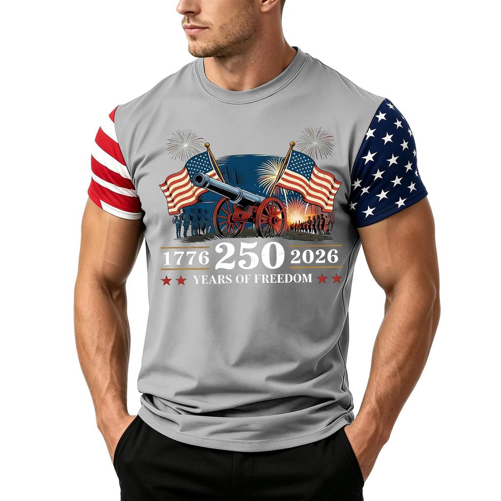Men's Independence Day Flag Print Short Sleeve T-Shirt, Loose Casual Daily Summer Tops