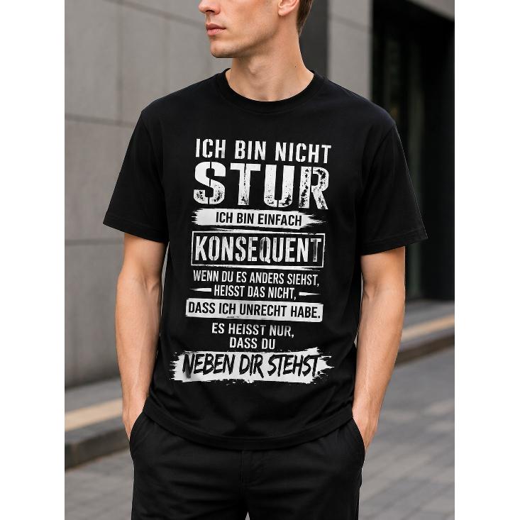 Men's black cotton t-shirt with bold German quote graphic, crew neck short sleeve relaxed fit casual wear for everyday street style comfort
