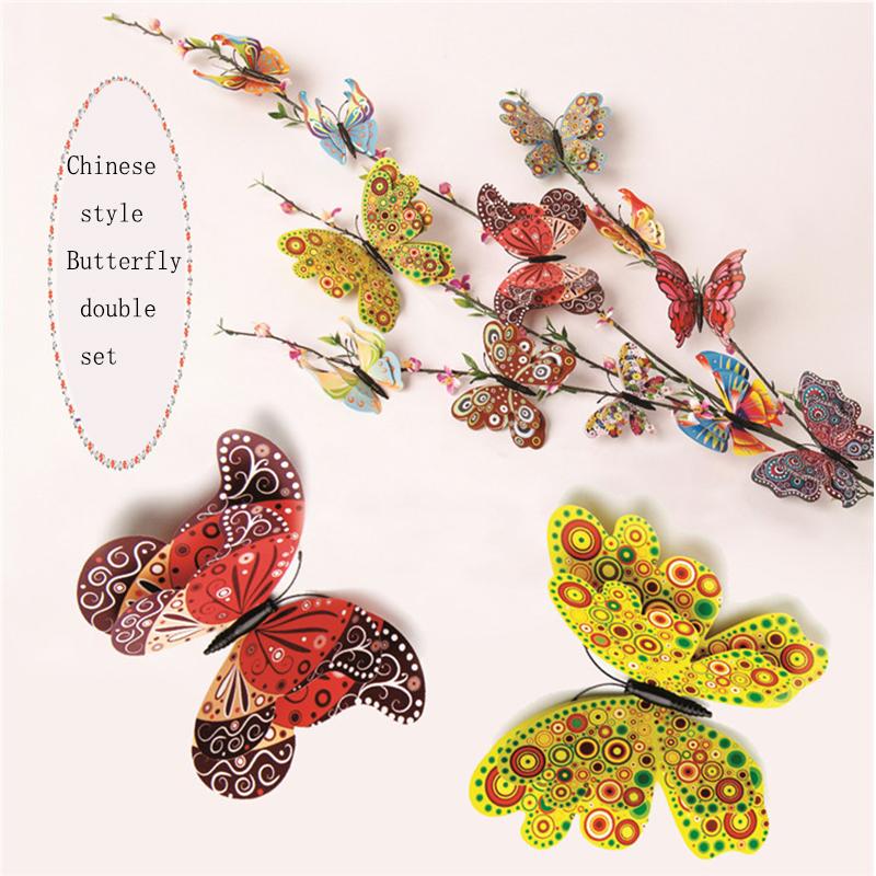 3D Double Layer Butterfly Wall Stickers For Wedding Decor Butterflies Fridge Magnet Decals Home Room Decoration Gift