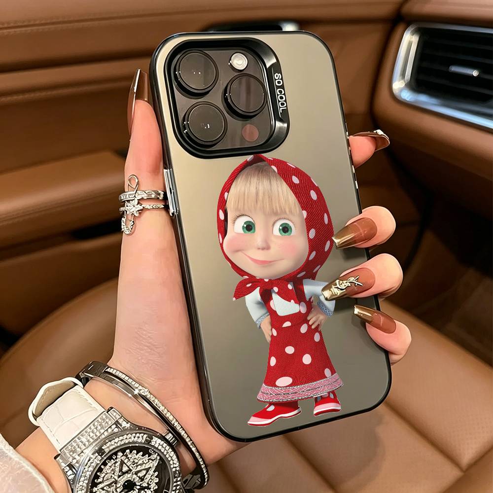CUTE GIRL Masha and the Bear Phone Case For iPhone 17,16,15,14,13,12,11 Plus Pro Max Colored Silver Phone Case