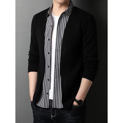 Autumn Men's Knitted Cardigan Thin Shirt Fake Two-Piece Fashion Casual Sweater Jacket Men's Clothing