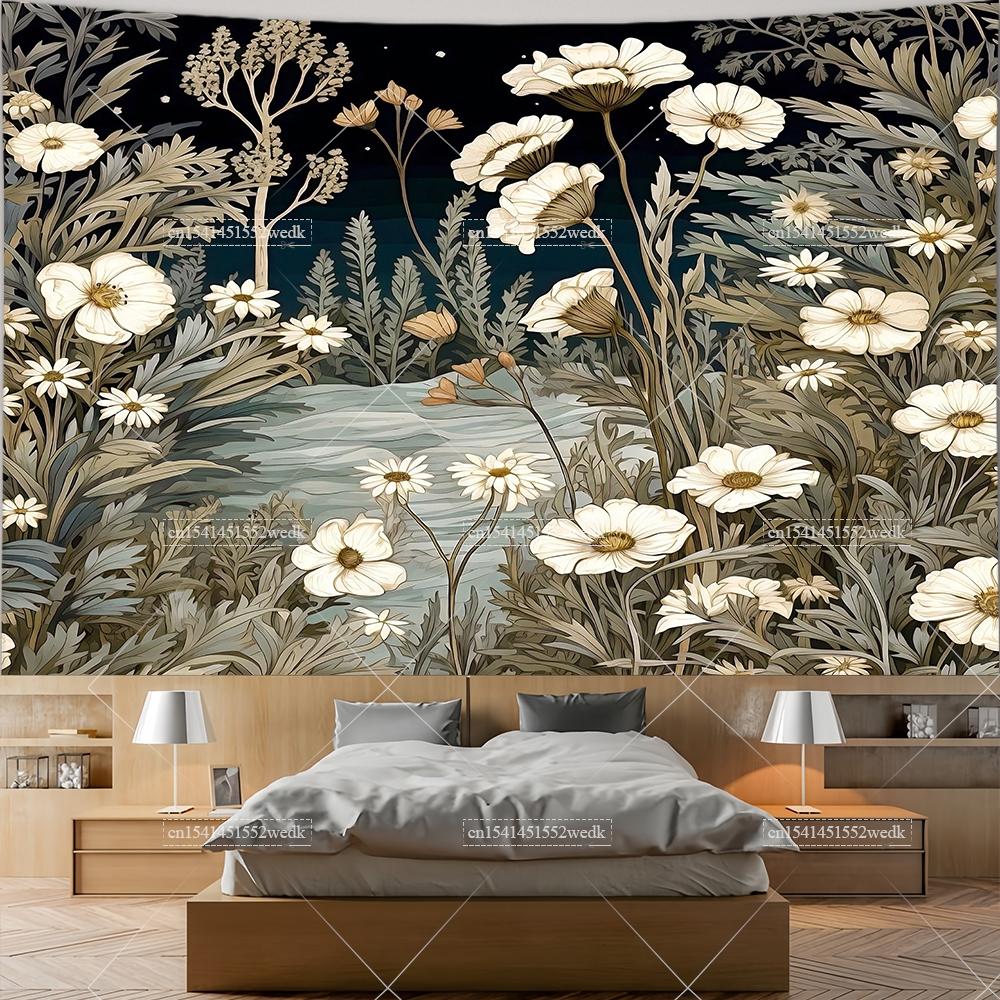 Wildflowers Tapestry Wall Hanging Garden Floral Botanical Tapestries Room Deocr Red Poppies Scenery Photography Background Cloth
