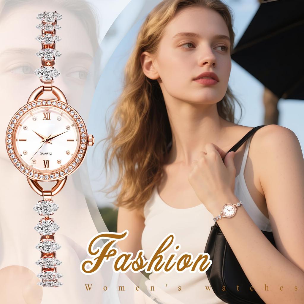 Wristwatch with Cute and Analog Stylish Quartz Fashion Accessory Perfect Gift for Day Ladies' Bracelet, Sparkling Diamond, Display, Waterproof,