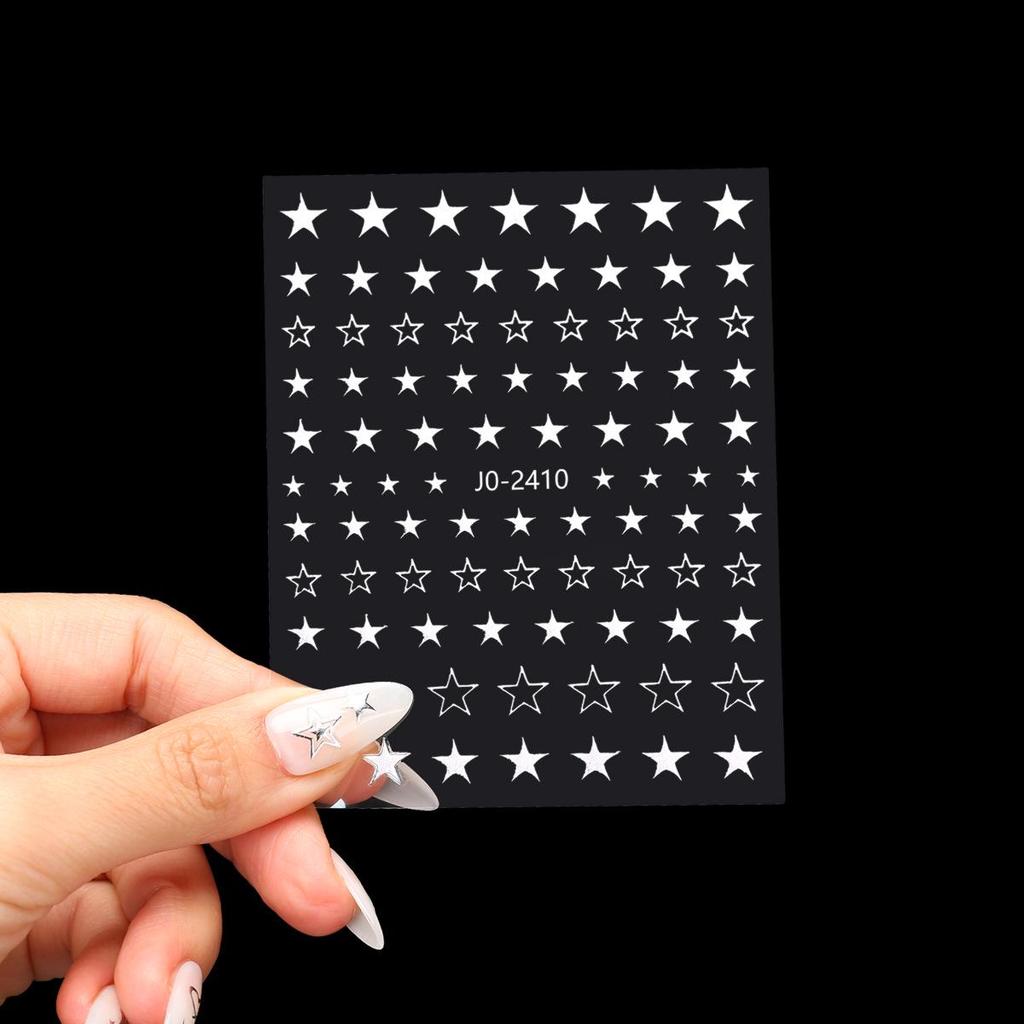 12-Sheet Embossed Silver Nail Art Stickers DIY Press-On Decals