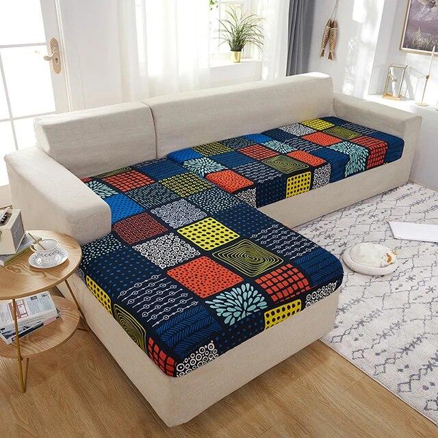 Sofa-Sitzkissenbezug für Wohnzimmer, Stretch-bedruckter Sofa-Schonbezug, L-förmiger Ecksofa-Bezug, Funda-Sofa, elastischer Couch-Bezug