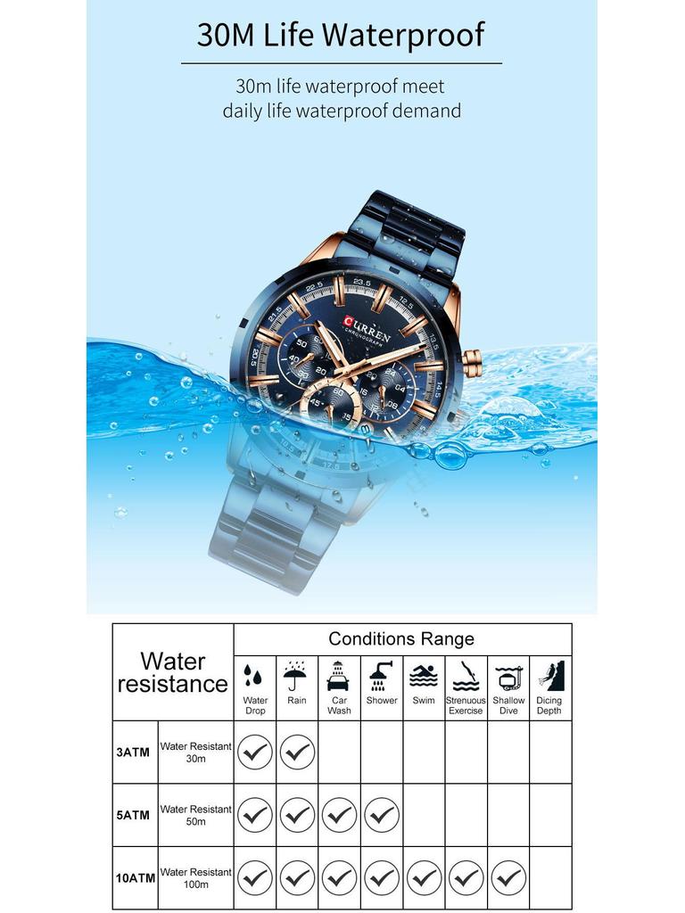 Curren 8355 Men's Waterproof Quartz Calendar Watch with Steel Band