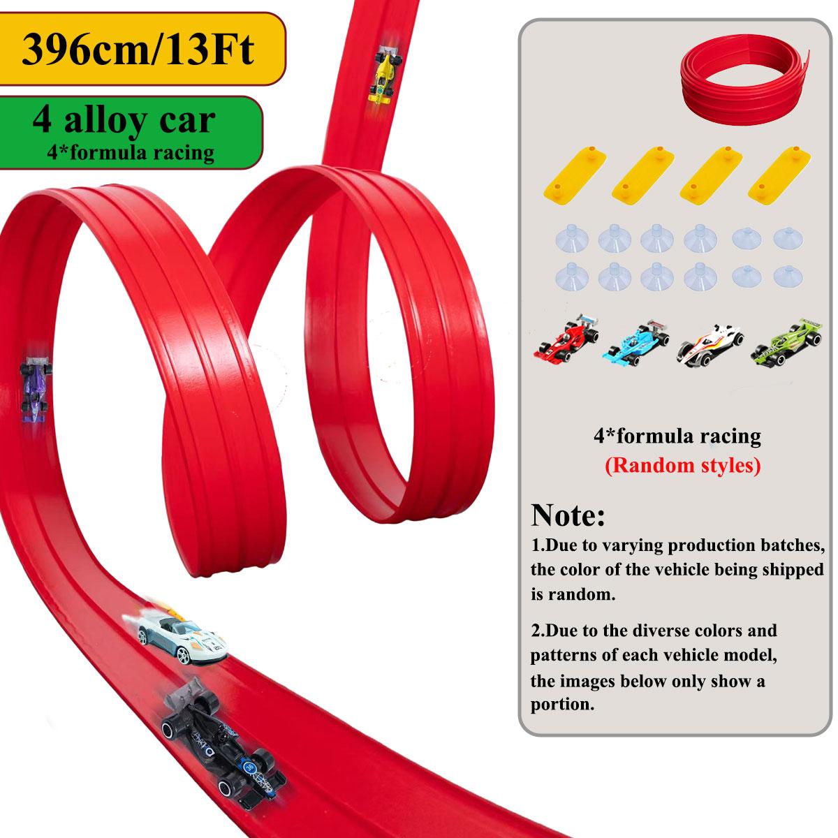 

Net Bag/Box 13Ft/16.3Ft Flexible Track Toy & Mini Car DIY Competitive Rail Vehicle Game Educational Gift for Children Christmas 13Ft Red 4 car bag