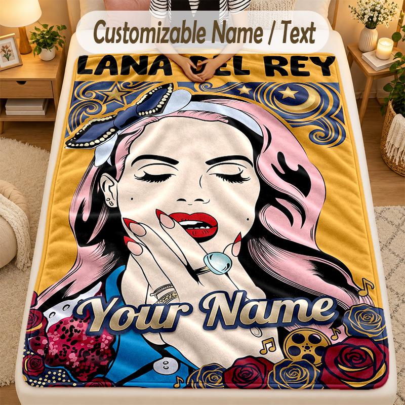 Flannel BlanketLana Del Rey Custom Name Text Personalized Soft Warm Throw Blanket Home Decor Gift