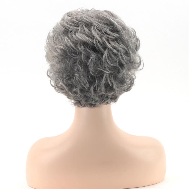 Synthetic Short Grey Old Lady Wig Fancy Granny  Hair Christmas Halloween Women Wigs