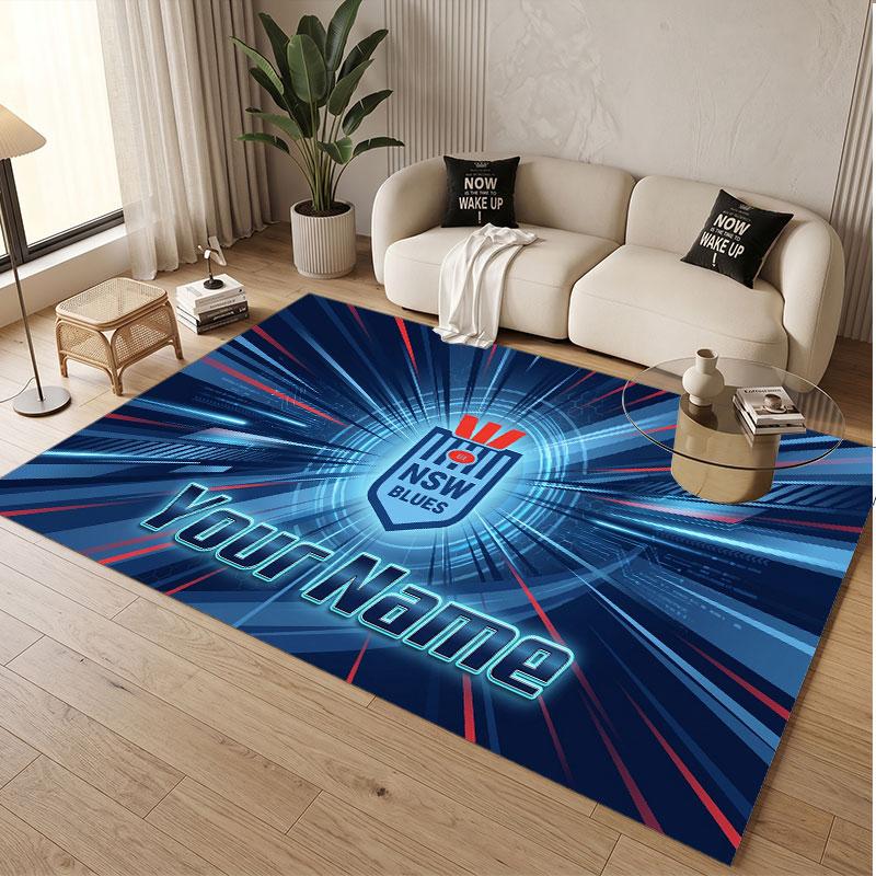 Custom Rug NSW Blues Pattern Print Name Text Soft Non‑Slip Floor Carpet for Home Indoor Decoration