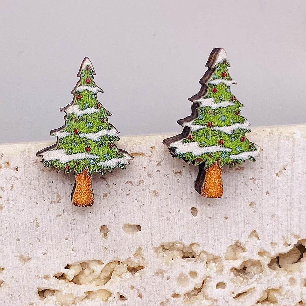 Christmas Stud Earrings: Reindeer, Tree, Snowman & Santa Designs - Wooden Holiday Gifts for Women