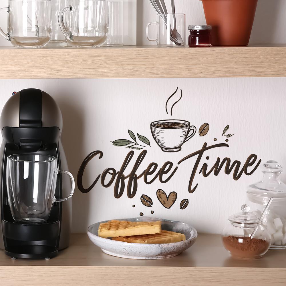 Simple Coffee Cups and English Slogan Wall Stickers for Restaurant and Cafe Decoration and Beautification