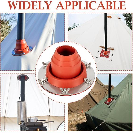 Tent Stove Jack Kit, Silicone High Temp Flexible Roof Jack Pipe Boot Metal Roofing Pipe Flashing, Tent Roof Stove Jack Kit for Bell Tent,Yurt,Wood