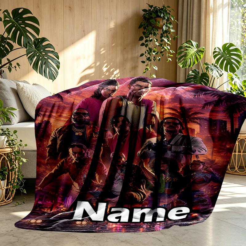 Custom Name Personalized Grand Theft Auto VI Print Blanket, Home Decor, Bedroom, Sofa, Camping, Couch, Gifts for Birthday Christmas