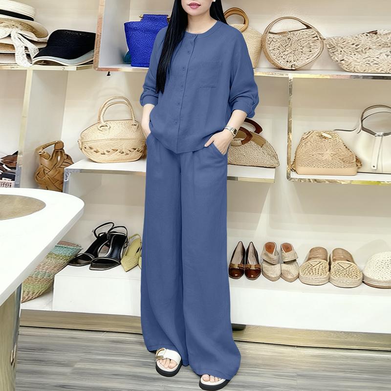 ZANZEA Lässiges zweiteiliges Anzug-Set für Damen mit langärmeliger Bluse und Hose