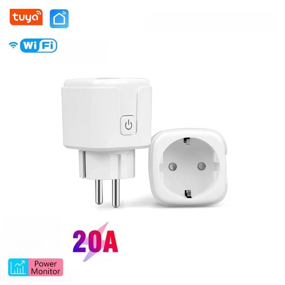 Tuya WiFi Smart Socket 16A/20A with Power Metering, Supports Alice, Remote Control Via Mobile APP, European Standard Plug.