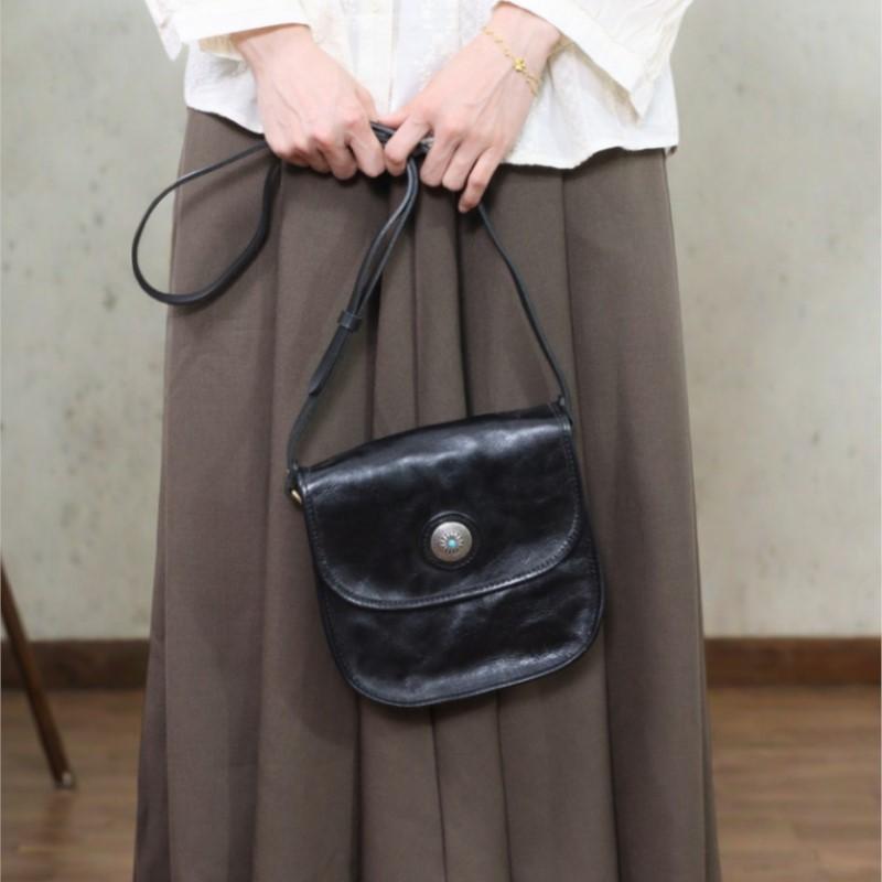 Johnature Genuine Leather Handmade Saddle Bag High-quality Cowhide Large Capacity Vintage Shoulder Crossbody Bag