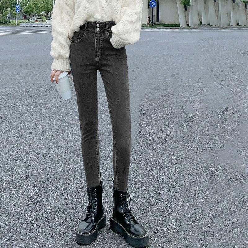 Spring Two-button Slim-fit Ultra-high-waisted Stretch Tights