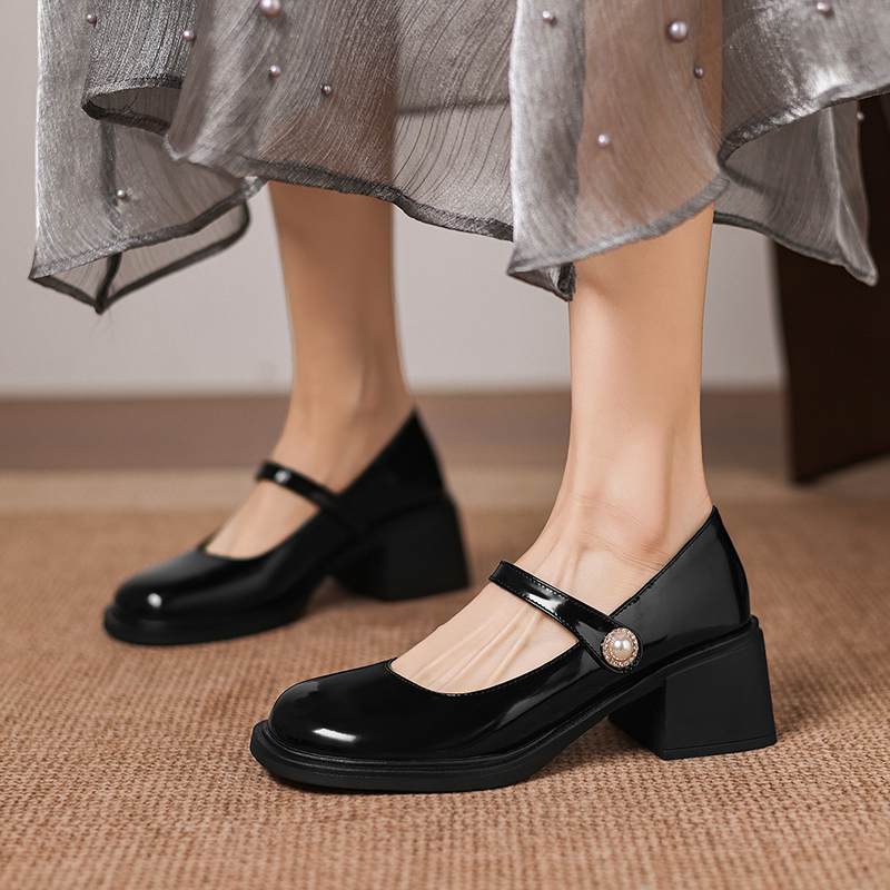 Krazing Pot Microfiber Round Toe Thick Med Heels Spring Summer Shoes Big Size 43 Circle Button Women Platform Pumps