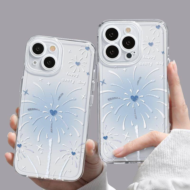 

Подходит для iPhone 15, чехол для телефона iPhone 14/13 Promax Soft Anti Drop Plus Blue Fireworks