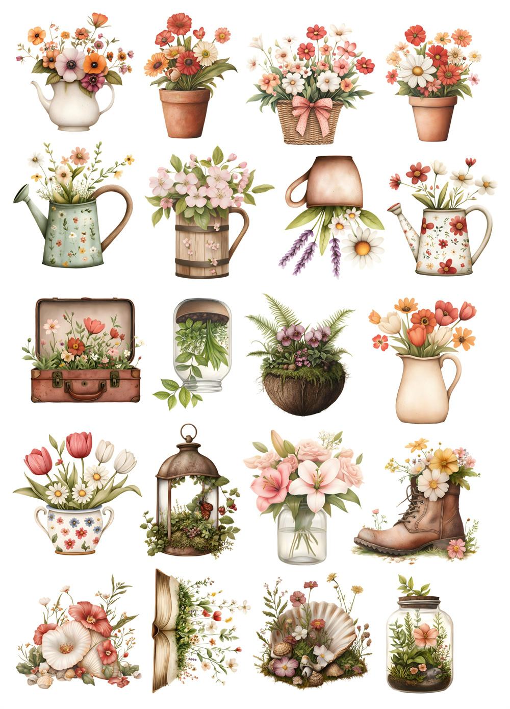

20pcs Creative Cute Kawaii Self-made retro flowers Scrapbooking Stickers/decorative /DIY Craft Photo Albums planner stickers белый