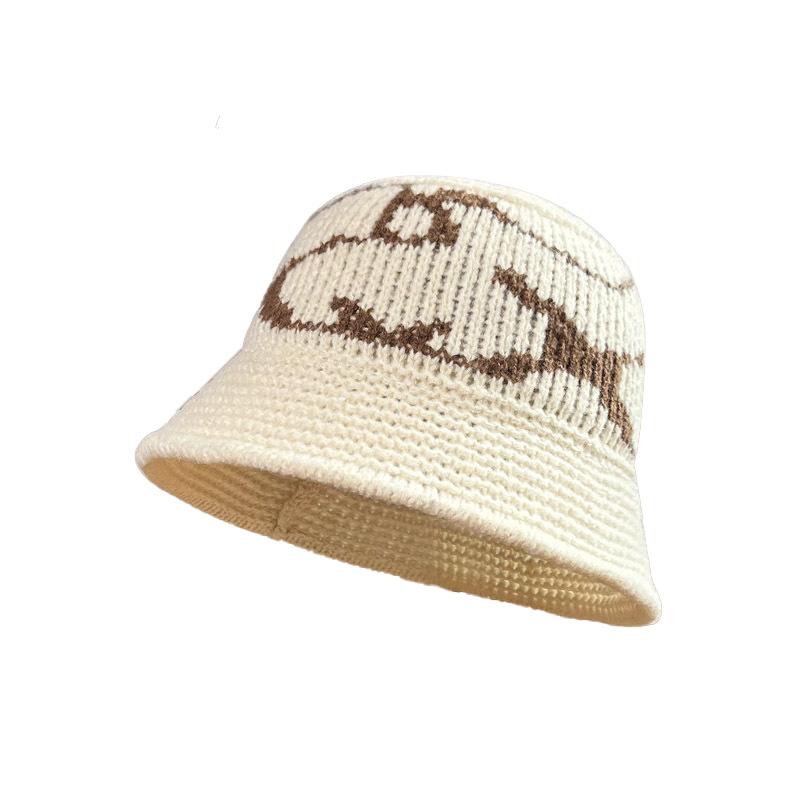 

Осень и зима новая вязаная шапка модная шерстяная шапка с узором в тон для женщин для путешествий на открытом воздухе теплая шляпа-ведро one size fits all белый