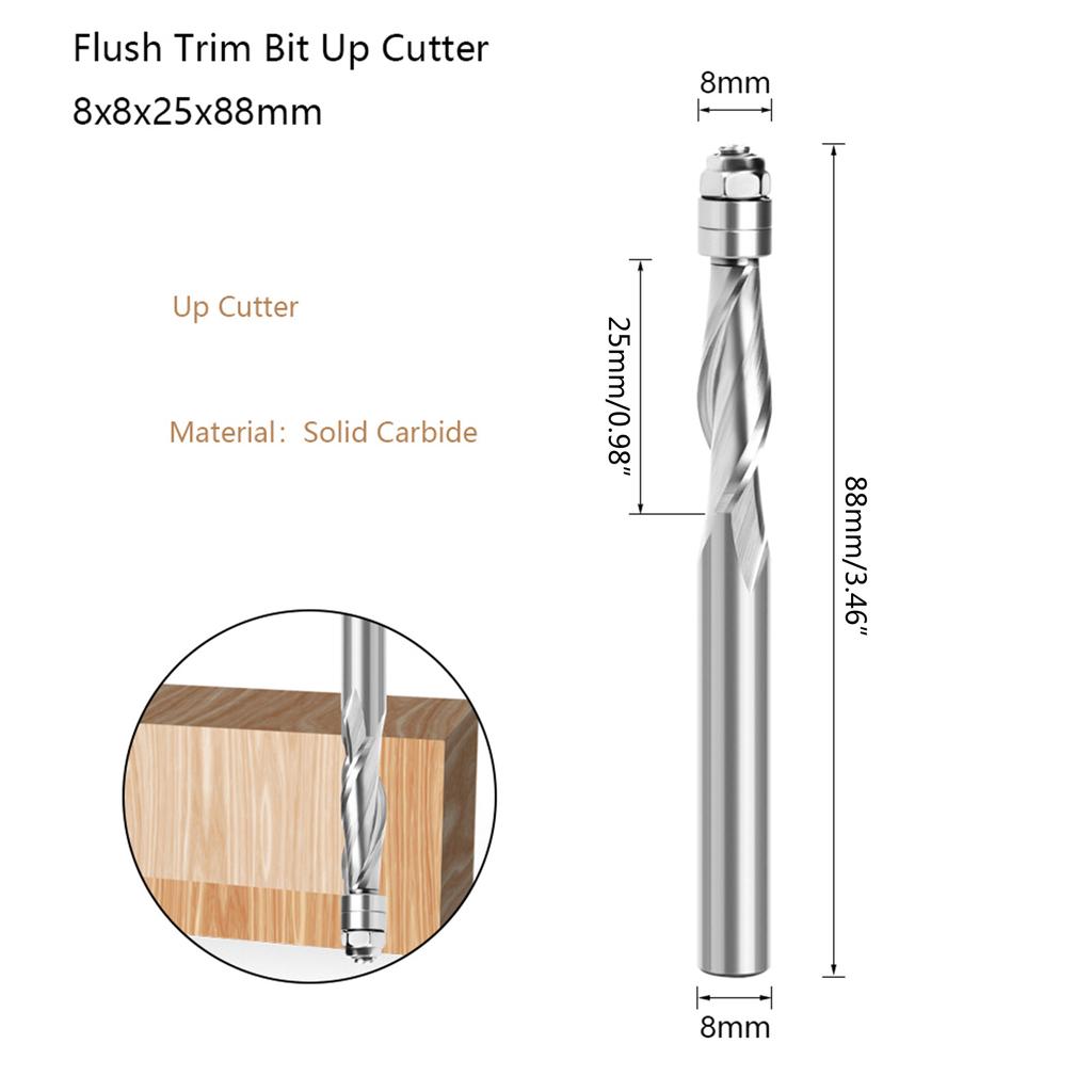 Milling Cutter 8mm Shank Spirals Top Bearing Router Bit End Mill Wood Milling Cutter Carpenter Woodworking Tool