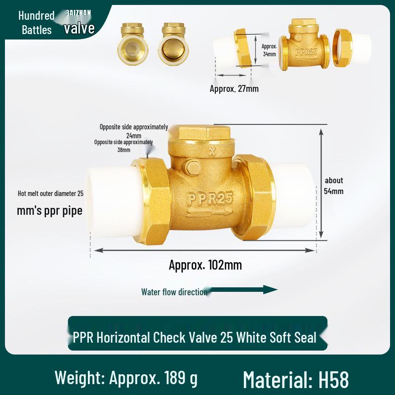 6/4 PPR Hot Melt Full Copper Check Valve, Horizontal/Vertical, 1-Inch Double Union, One-Way Tap Water Pipe Valve.