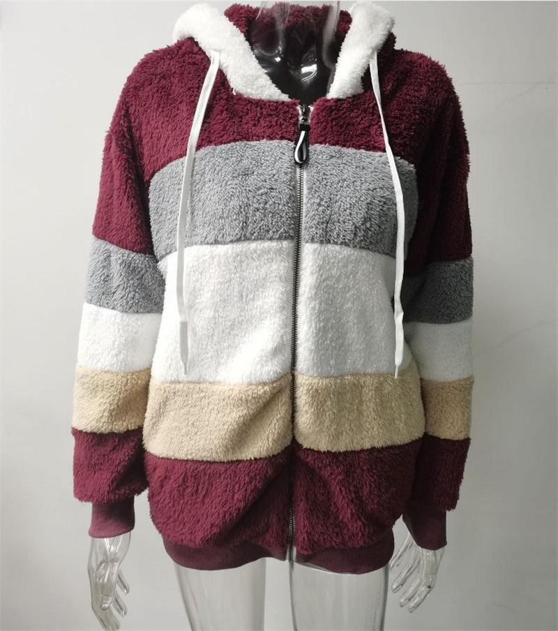 Women's Loose Fit Multi-Color Plush Hooded Jacket - Autumn/Winter 2021