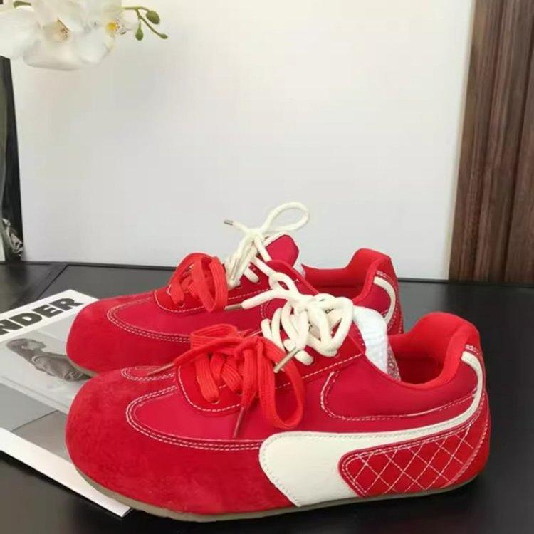 Ugly cute niche pink puff German training shoes spring and summer new flat-bottomed student casual sports shoes