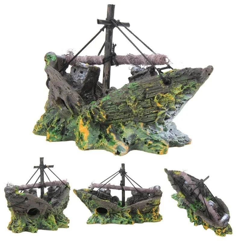Aquarium Fish Tank Decoration Landscape Pirate Ship Shipwreck Retro Resin Design Accessories Home Decoration