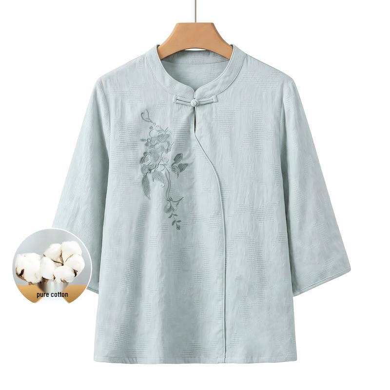 Yuzhaolin Women s New Chinese Style Stand Collar Summer Blouse 4XL