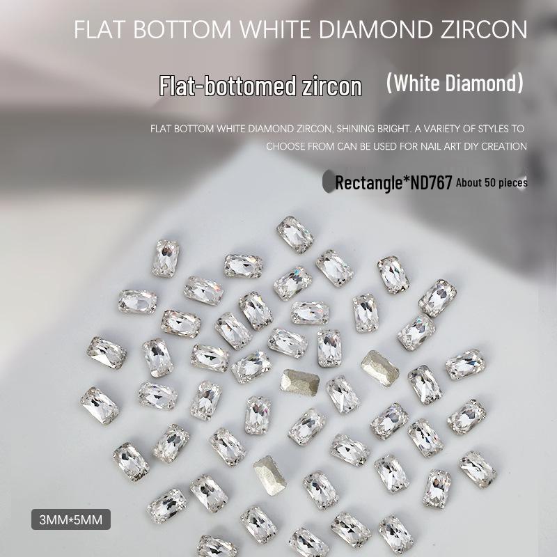 Nail Art Decorations: 5A Zircon Rhinestones - Marquise, Teardrop, Heart, Square Shapes, Flat Back, 50 Pcs.