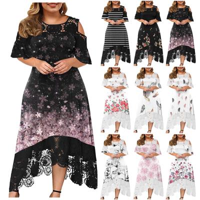 Fashion Plus Size Dress Dress Lace Stitching Ruffle Short-Sleeved Strapless Dress