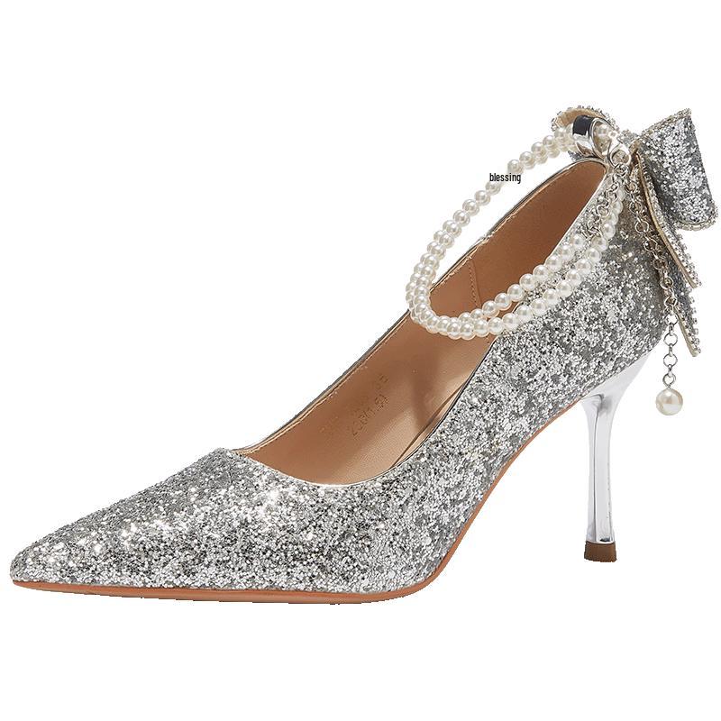 ZHR Elegant Sequin Butterfly Wedding High Heels 37